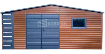 Schowek - Domek Ogrodowy 5x3m + wiata 0,5m -  Brama - okno - złoty dąb - dach dwuspadowy ST130