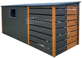 Schowek - Domek Ogrodowy 3x2m + wiata 2m - 2x Drzwi - okno - jasny orzech - dach spad w tył ST131