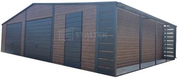 Garaż blaszany 10x6m + wiata 1m - 2x Brama uchylna - 2x okno - drzwi - sosna norweska - jasny orzech - drewnopodobny - rynny - dach dwuspadowy ST139