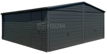 Garaż blaszany 6x6m - 2x Brama uchylna - drzwi Antracyt Dach dwuspadowy - rynny ST174