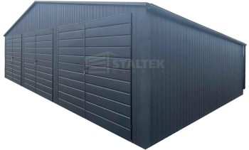Garaż blaszany 10x6m - 3x Brama - Rynny - Antracyt - Dach dwuspadowy ST179