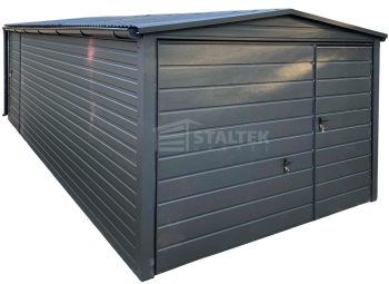 Garaż blaszany 3x6m - Brama uchylna - drzwi Antracyt Dach dwuspadowy - rynny ST171