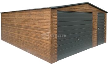 Garaż blaszany 5x6m - brama - drzwi - okno - ciemny orzech - drewnopodobny - antracyt - dach dwuspadowy ST195