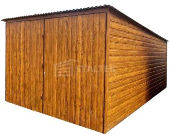 Garaż blaszany 3x5m - brama dwuskrzydłowa- 2x okno - jasny orzech - drewnopodobny - dach spad do tyłu ST240