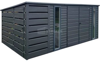 Schowek – Domek Ogrodowy 4,2×2,5m – Wiata 1×2,5m – Brama – 2x okno – Antracyt – Dach Spad w tył ST222