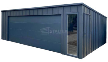 Garaż blaszany 7x6 m - brama segmentowa - drzwi - okno - antracyt - blacha na rąbek - spad w tył ST270