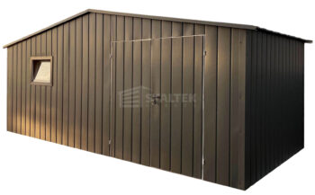 Garaż blaszany - domek ogrodowy 6x4 m - brama dwuskrzydłowa - okno - antracyt - dach dwuspadowy ST258
